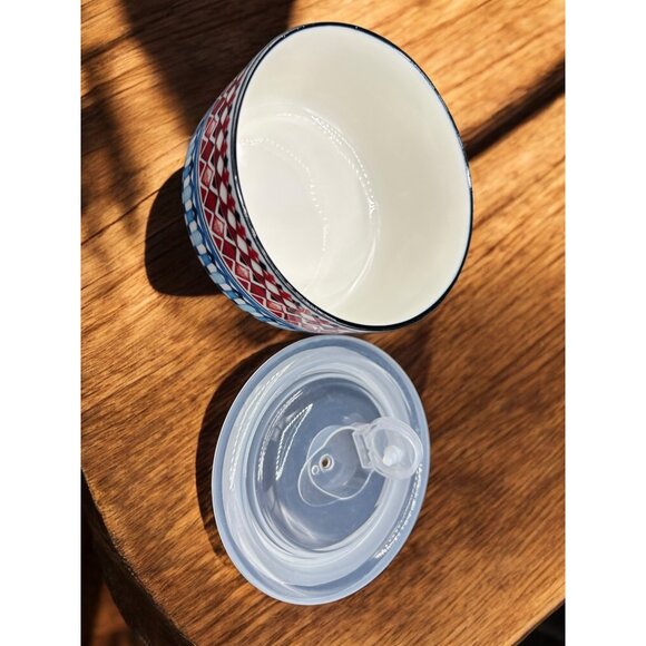 Signature Housewares Stoneware Ceramic Aztec Design Storage Bowl w/ Lid Microwav - Picture 7 of 8